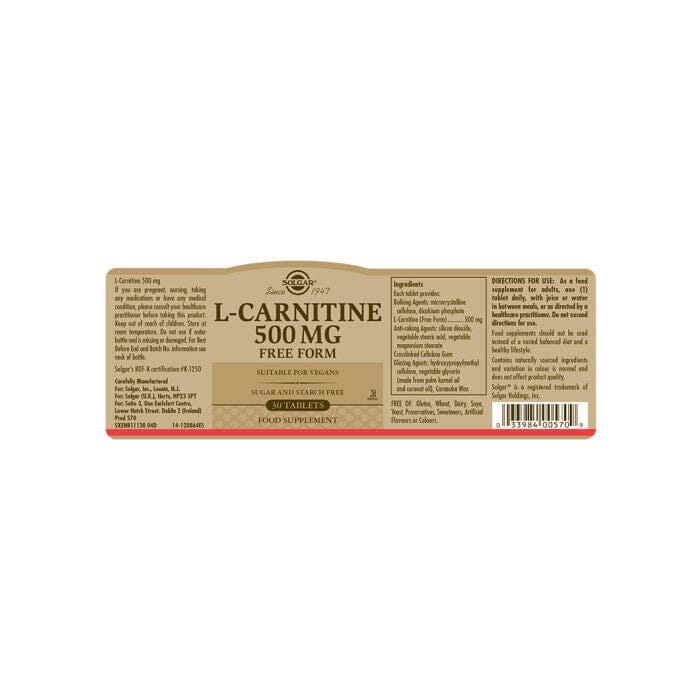 Solgar® L-Carnitine 500 mg Tablets - Pack of 30 Solgar