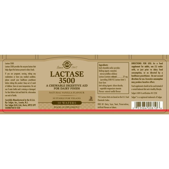 Solgar® Lactase 3500 Wafers - Pack of 30 Solgar