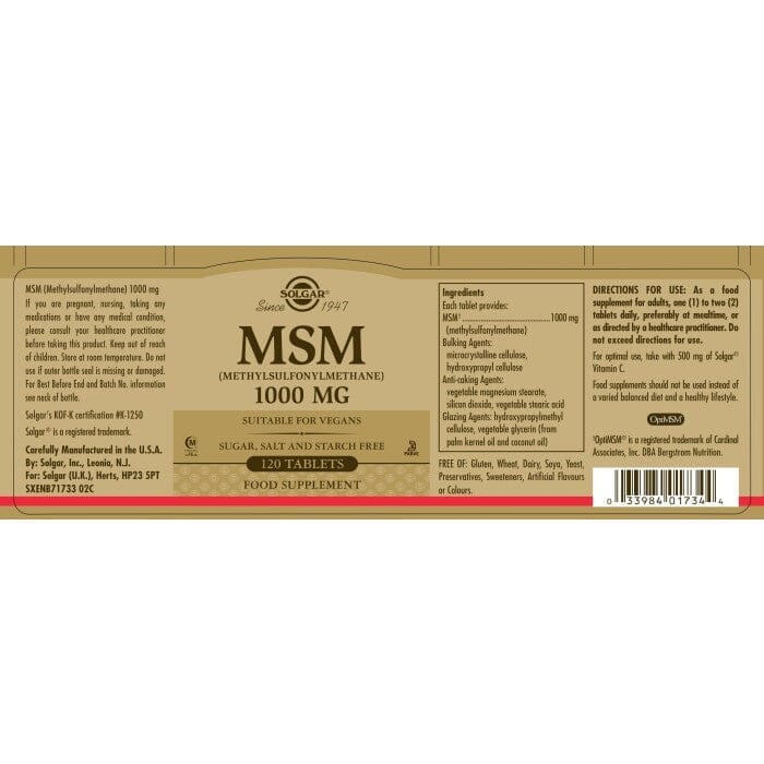 Solgar® MSM 1000 mg Tablets - Pack of 120 Solgar