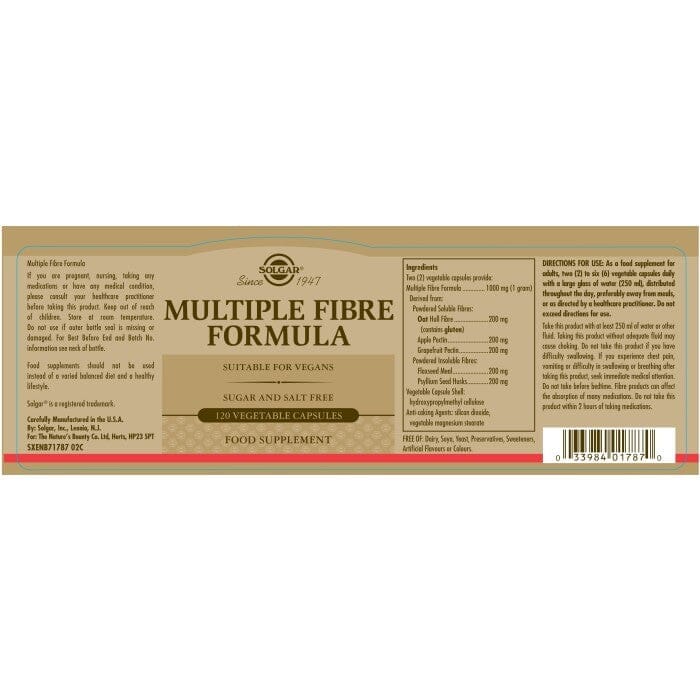 Solgar® Multiple Fibre Formula Vegetable Capsules - Pack of 120 Solgar