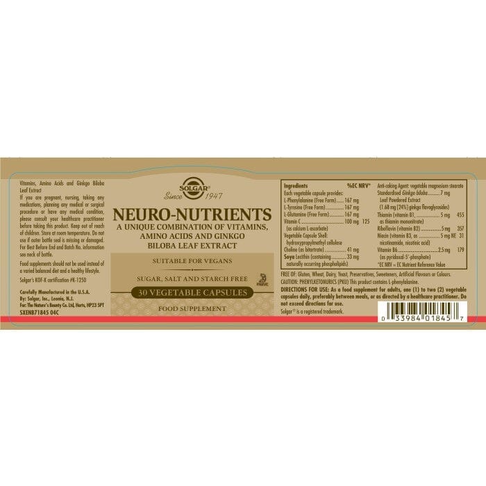 Solgar® Neuro-Nutrients Vegetable Capsules - Pack of 30 Solgar
