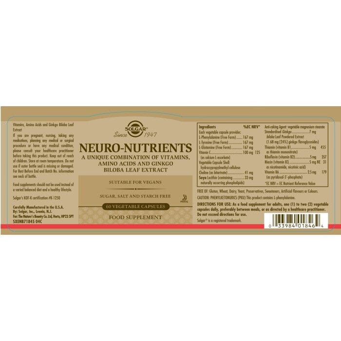Solgar® Neuro-Nutrients Vegetable Capsules - Pack of 60 Solgar
