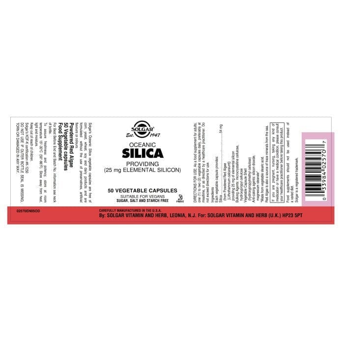 Solgar® Oceanic Silica 25 mg Vegetable Capsules - Pack of 50 Solgar
