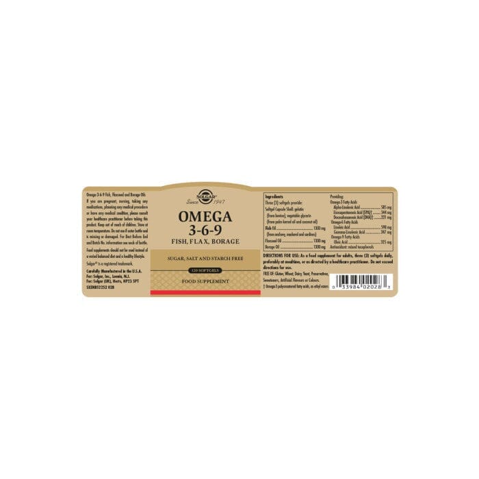 Solgar® Omega 3-6-9 Softgels - Pack of 120 Solgar