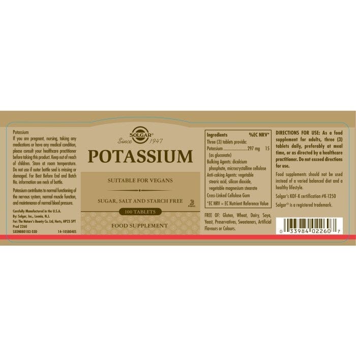Solgar® Potassium Tablets - Pack of 100 Solgar
