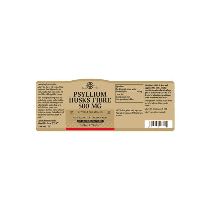 Solgar® Psyllium Husks Fibre 500 mg Vegetable Capsules - Pack of 200 Solgar