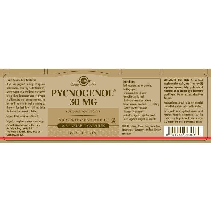 Solgar® Pycnogenol 30 mg Vegetable Capsules - Pack of 30 Solgar