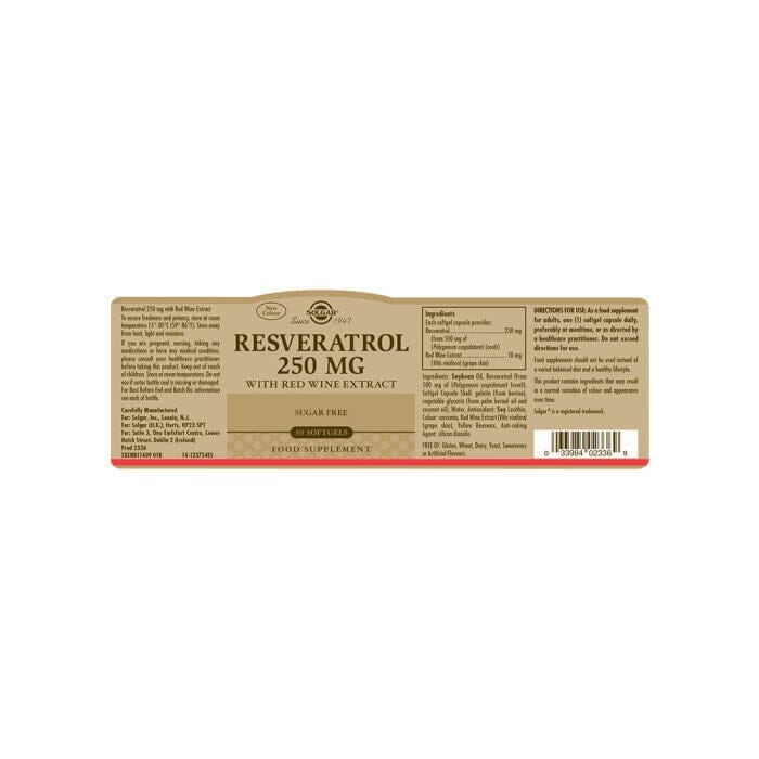Solgar® Resveratrol 250 mg Softgels - Pack of 30 Solgar