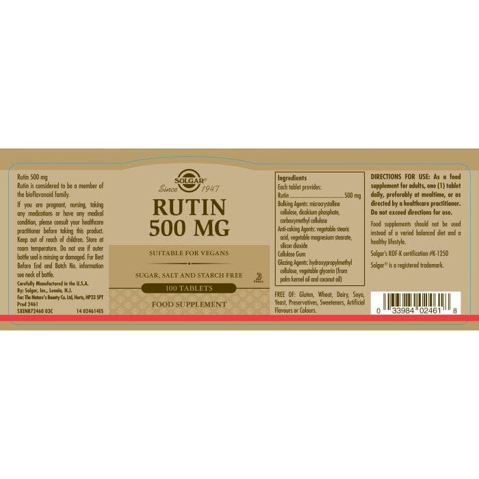 Solgar® Rutin 500 mg Tablets - Pack of 100 Solgar