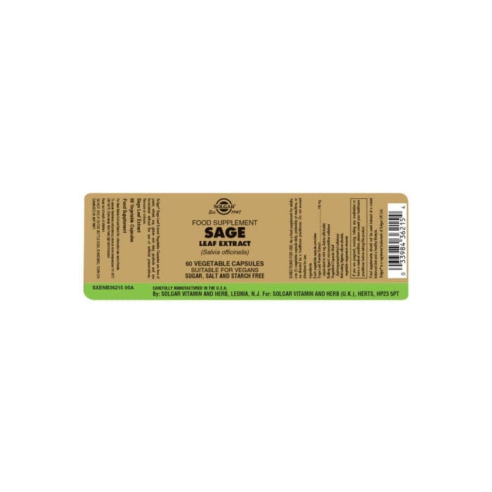 Solgar® Sage Leaf Extract Vegetable Capsules - Pack of 60 Solgar