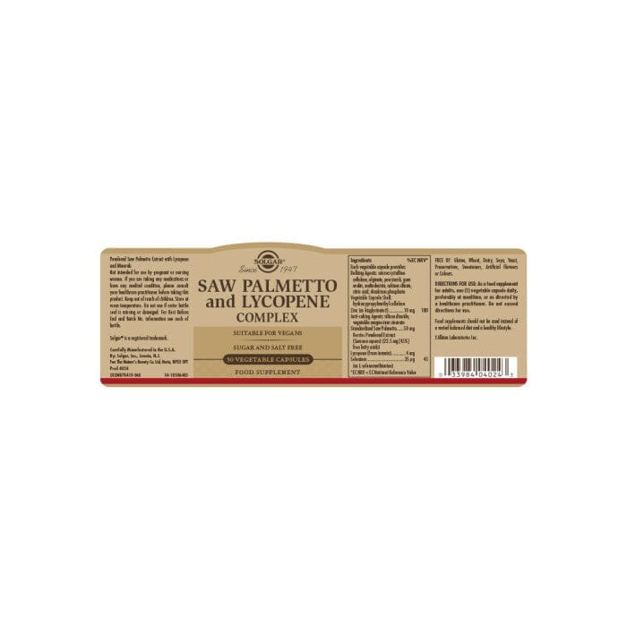 Solgar® Saw Palmetto and Lycopene Complex Vegetable Capsules - Pack of 50 Solgar