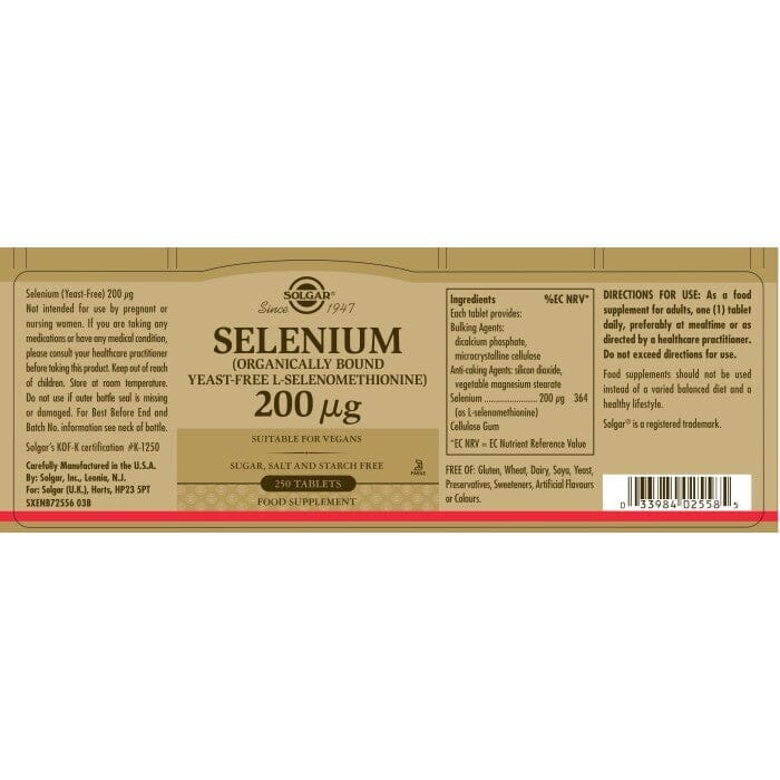 Solgar® Selenium (Yeast-Free) 200 µg Tablets - Pack of 250 Solgar