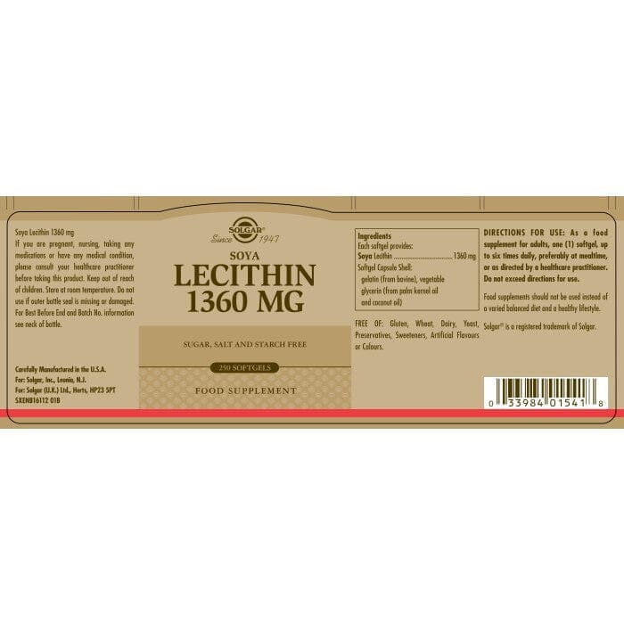 Solgar® Soya Lecithin 1360 mg Softgels - Pack of 250 Solgar