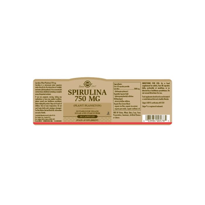 Solgar® Spirulina 750 mg Capsules - Pack of 80 Solgar