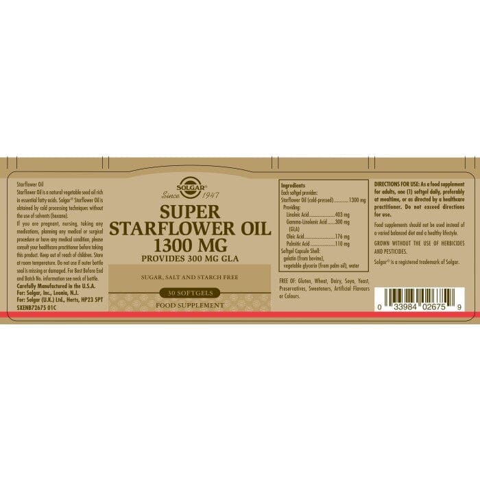 Solgar® Super Starflower Oil 1300 mg Softgels - Pack of 30 Solgar