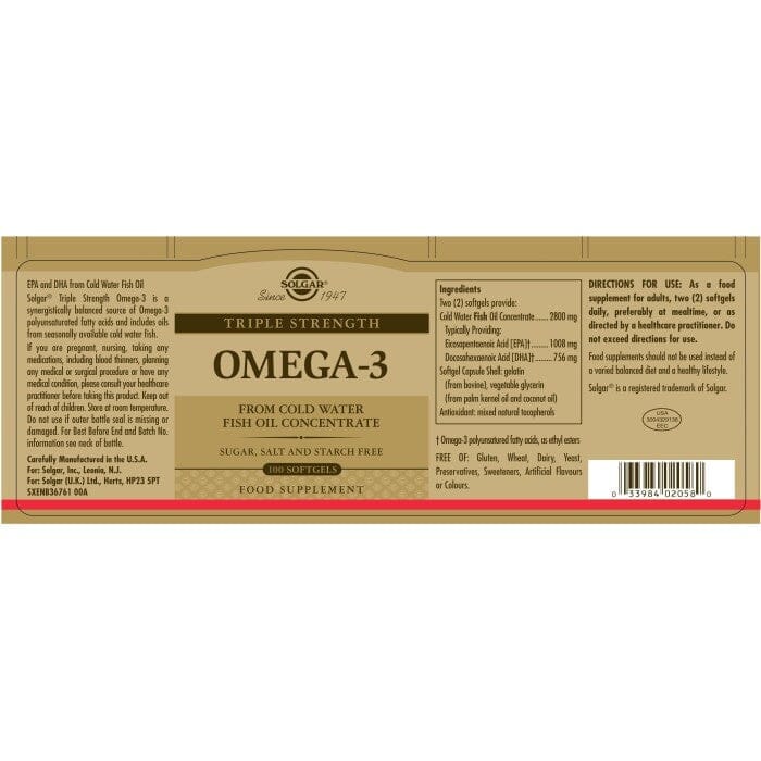 Solgar® Triple Strength Omega-3 Softgels - Pack of 100 Solgar