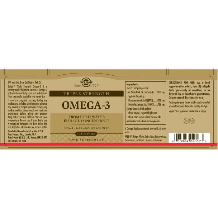 Solgar® Triple Strength Omega-3 Softgels - Pack of 50 Solgar