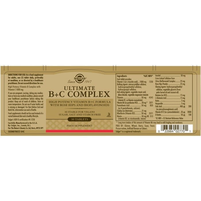 Solgar® Ultimate B+C Complex Tablets - Pack of 30 Solgar