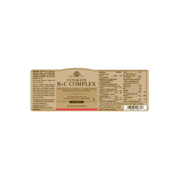 Solgar® Ultimate B+C Complex Tablets - Pack of 60 Solgar