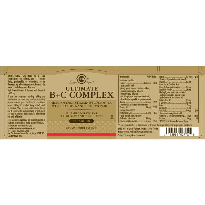 Solgar® Ultimate B+C Complex Tablets - Pack of 90 Solgar