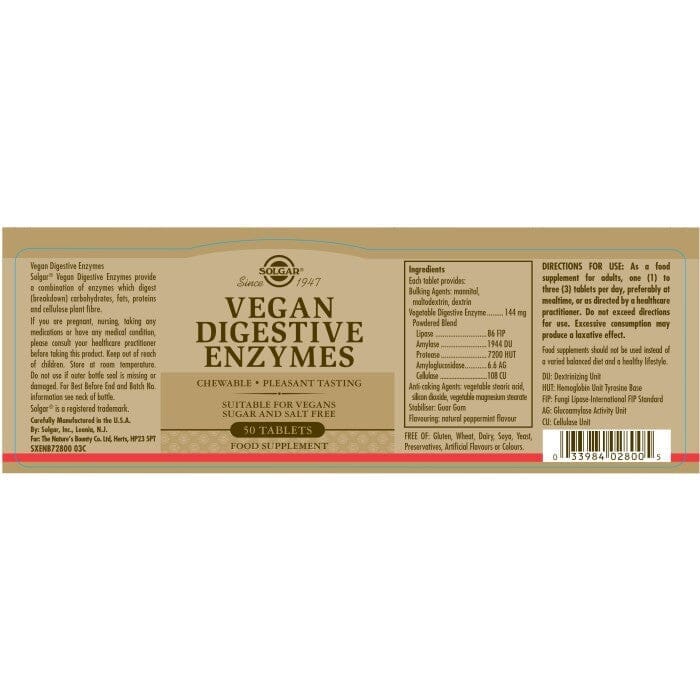 Solgar® Vegan Digestive Enzymes Tablets - Pack of 50 Solgar