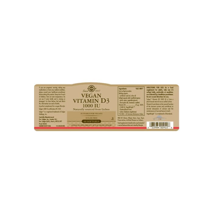 Solgar® Vegan Vitamin D3 1000IU Solgar