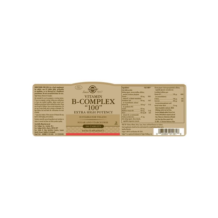 Solgar® Vitamin B-Complex ''100'' Extra High Potency Tablets - Pack of 100 Solgar