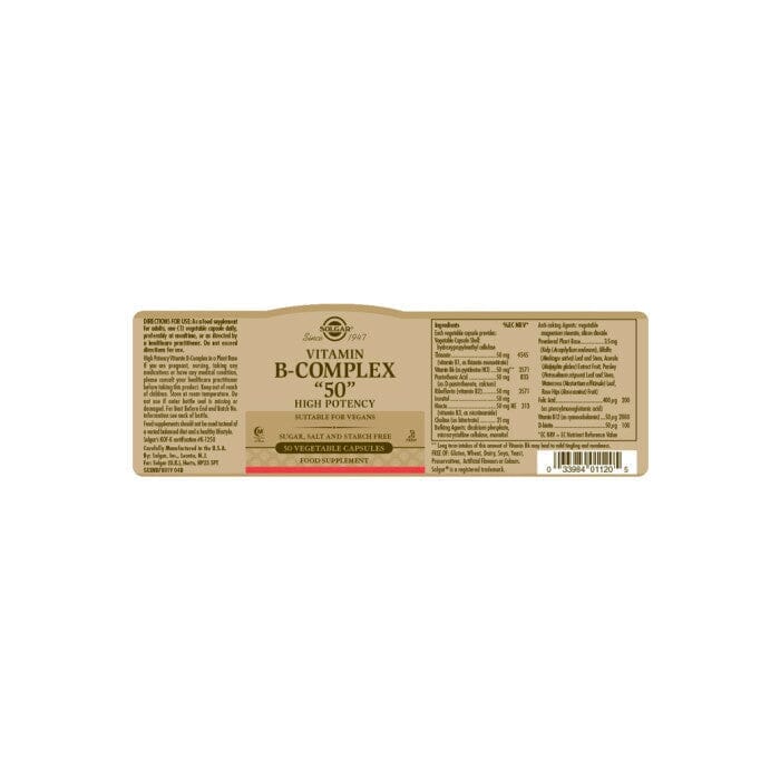 Solgar® Vitamin B-Complex ''50'' High Potency Vegetable Capsules - Pack of 50 Solgar