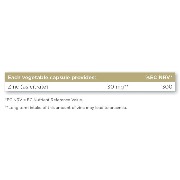Solgar® Zinc Citrate 30 mg Vegetable Capsules - Pack of 100 Solgar