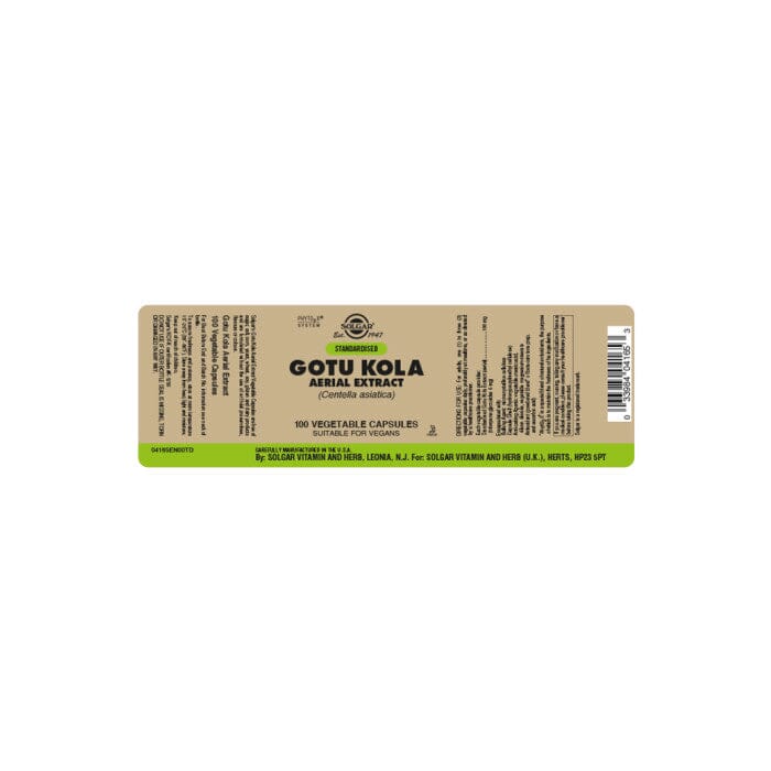 Standardised Gotu Kola Aerial Extract Vegatable Capsules- Pack of 100 Solgar