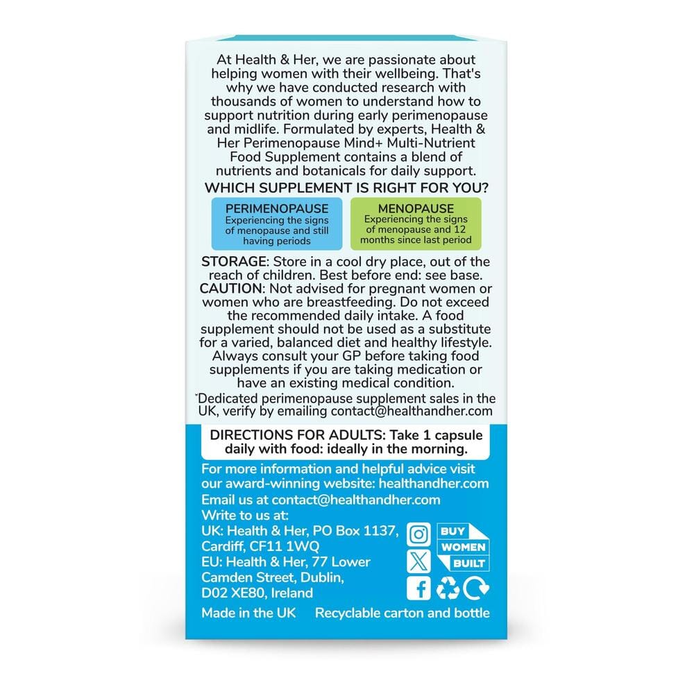 Health & Her Perimenopause Mind+ Supplement 30s