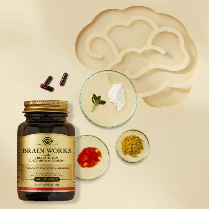 Brain Works with Full Spectrum Curcumin & BacoMind Solgar 