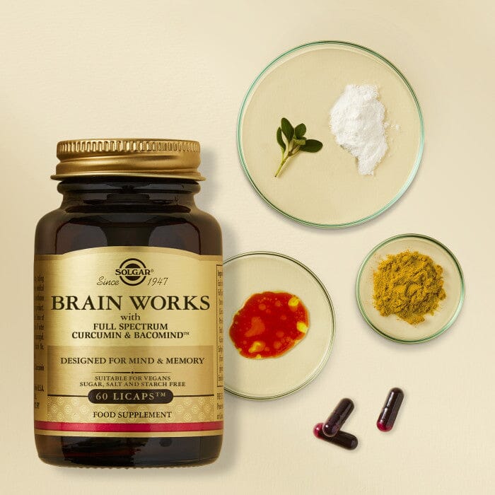 Brain Works with Full Spectrum Curcumin & BacoMind Solgar 