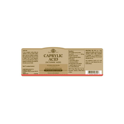 Caprylic Acid (Octanoic Acid) Vegatable Capsules - Pack of 100 Solgar 