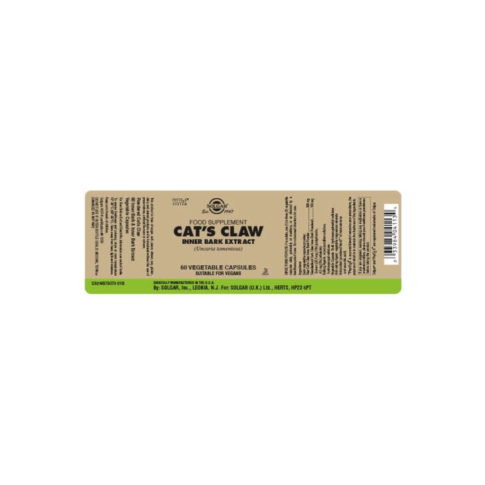 Cat's Claw Inner Bark Extract Vegatable Capsules - Pack of 60 Solgar 