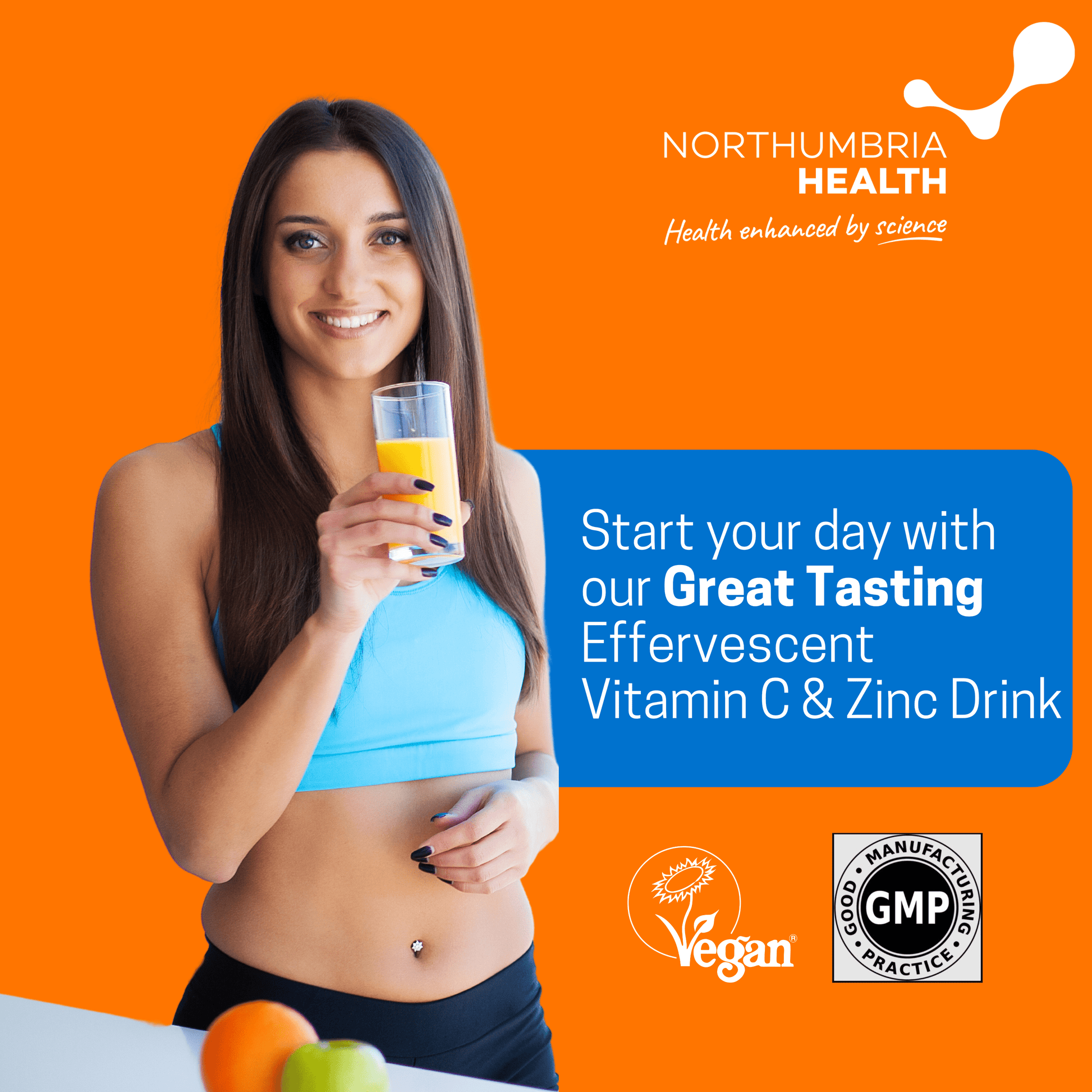 Effervescent Vitamin C 1000mg and Zinc 15mg Orange Flavour - 20 Tablets Effervescent Tablet Northumbria Health 