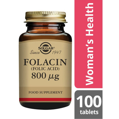 Folacin (Folic Acid) 800 ug Tablets - Pack of 100 Solgar 