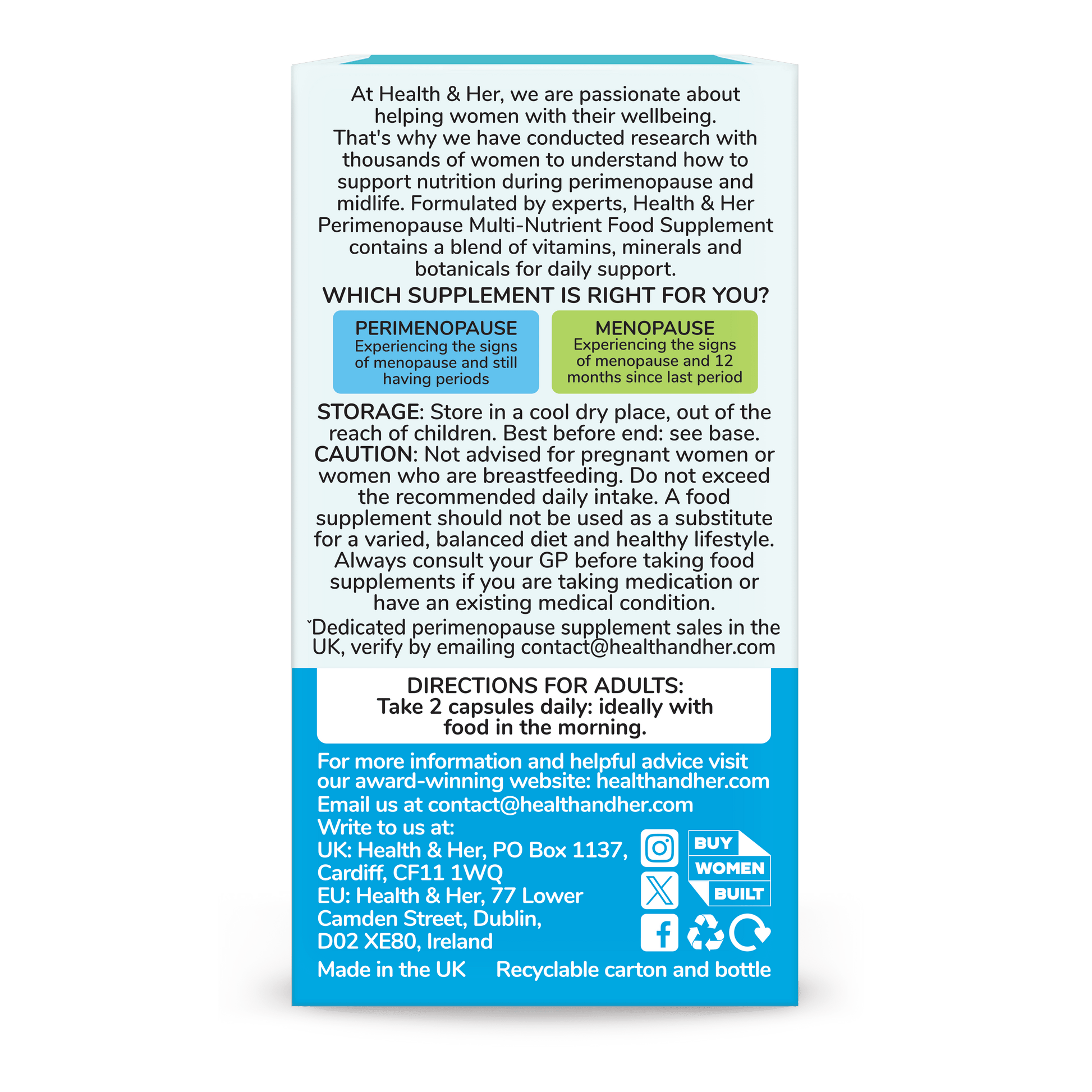 Health & Her Perimenopause Supplement 60s Capsules Health & Her/Him 