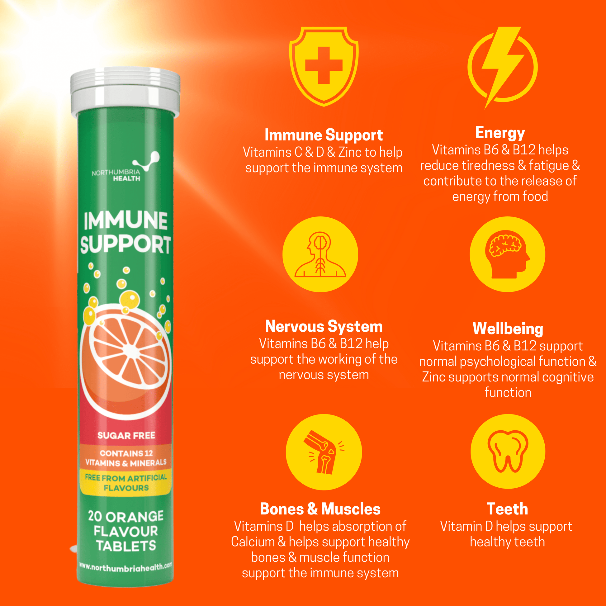 Immune Support Effervescent Orange Flavour Tablets -20 tablets Effervescent Tablet Northumbria Health 