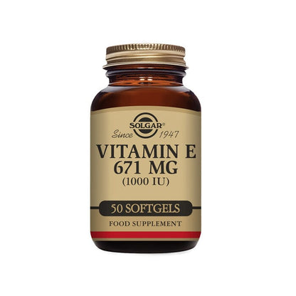 Natural Source Vitamin E 671 mg (1000 IU) Vegetable Softgels - Pack of 50 Solgar 