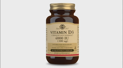 Solgar® Vitamin D3 (Cholecalciferol) 4000 IU (100 µg) Vegetable Capsules - Pack of 60