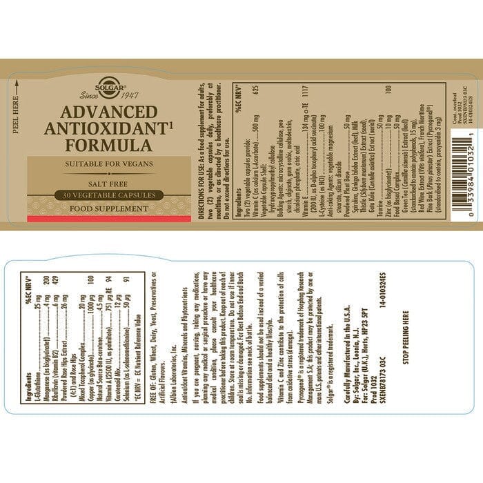 Solgar® Advanced Antioxidant Formula Vegetable Capsules - Pack of 30 Solgar 