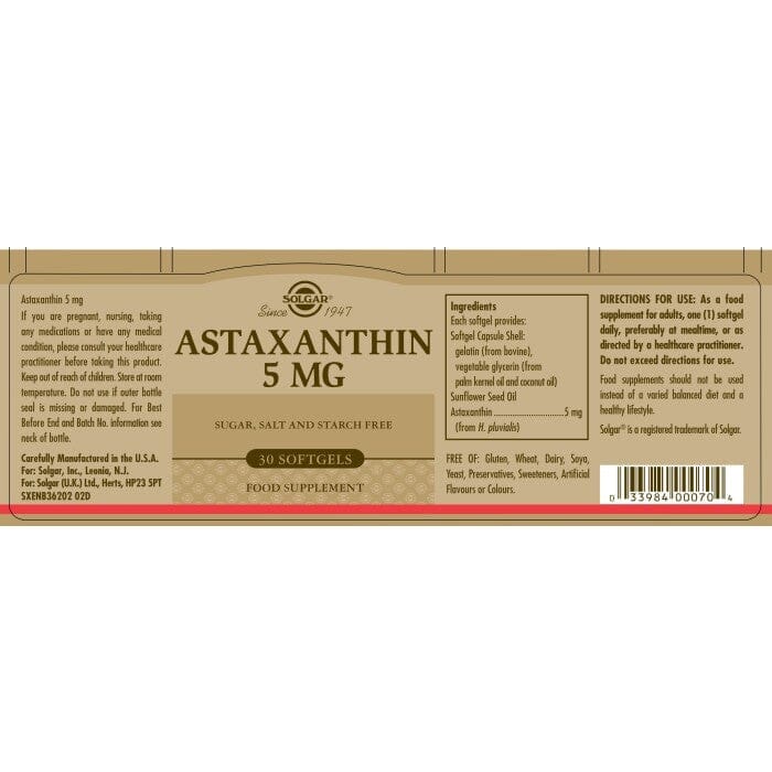 Solgar® Astaxanthin 5 mg Softgels - Pack of 30 Solgar 