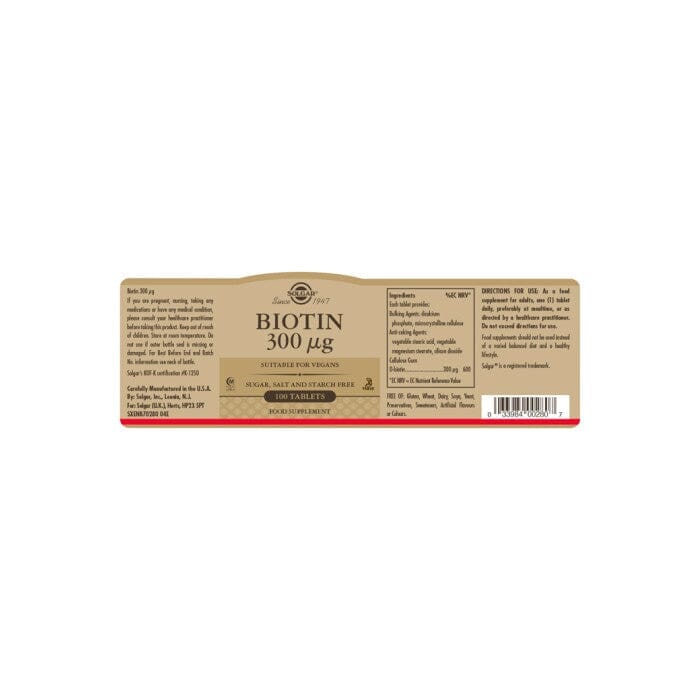 Solgar® Biotin 300 µg Tablets - Pack of 100 Solgar 