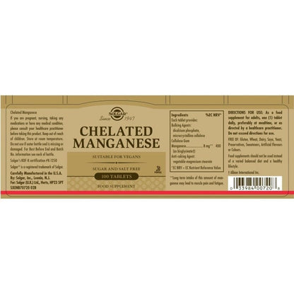 Solgar® Chelated Manganese Tablets - Pack of 100 Solgar 