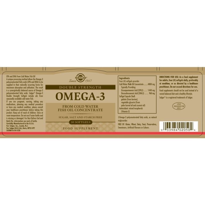 Solgar® Double Strength Omega-3 Softgels - Pack of 30 Solgar 