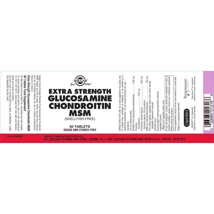 Solgar® Extra Strength Glucosamine Chondroitin MSM Tablets - Pack of 60 Solgar 