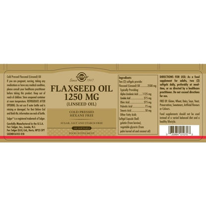 Solgar® Flaxseed Oil 1250 mg Softgels - Pack of 100 Solgar 