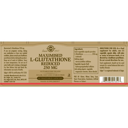 Solgar® Maximised L-Glutathione Reduced 250 mg Vegetable Capsules - Pack of 60 Solgar 