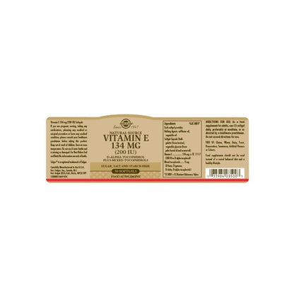 Solgar® Natural Source Vitamin E 134 mg (200 IU) Vegetable Softgels - Pack of 50 Solgar 